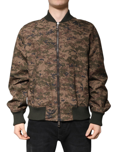 Dolce & Gabbana Brown Camouflage Bomber Full Zip Jacket Dolce & Gabbana Brown Camouflage Bomber Full Zip Jacket