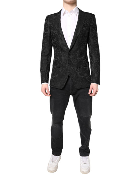 Dolce & Gabbana Black Floral Jacquard Coat Jacket Blazer Dolce & Gabbana Black Floral Jacquard Coat Jacket Blazer