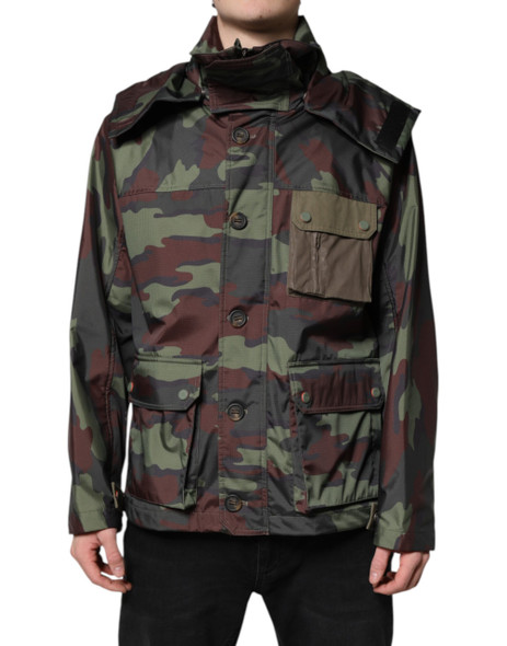 Dolce & Gabbana Multicolor Camouflage Button Hooded Jacket Dolce & Gabbana Multicolor Camouflage Button Hooded Jacket