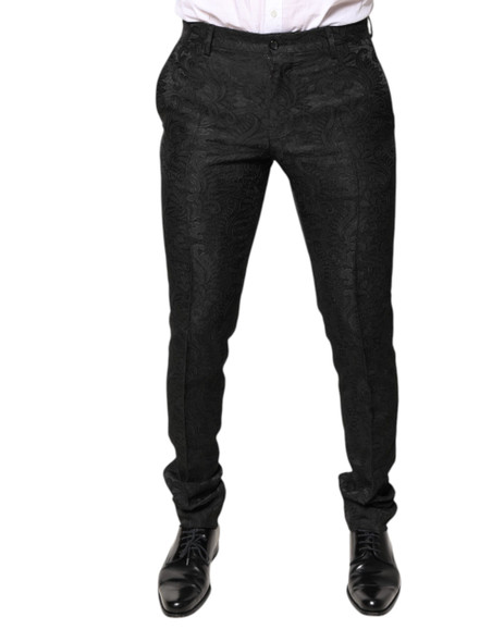 Black Floral Jacquard Mid Waist Dress Pants Black Floral Jacquard Mid Waist Dress Pants