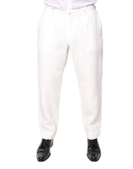 Dolce & Gabbana White Linen Mid Waist Men Dress Pants Dolce & Gabbana White Linen Mid Waist Men Dress Pants