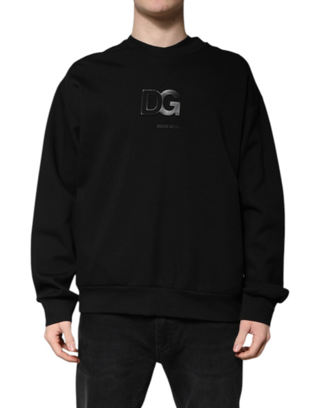 Dolce & Gabbana Black Cotton DG Crew Neck Pullover Sweater Dolce & Gabbana Black Cotton DG Crew Neck Pullover Sweater