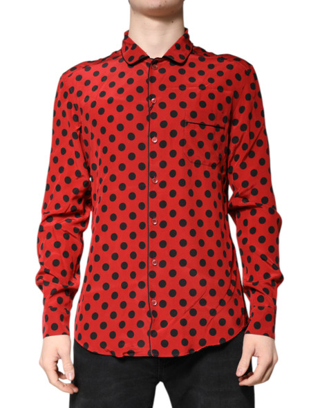 Dolce & Gabbana Red Polka Dot Silk Long Sleeve Shirt Dolce & Gabbana Red Polka Dot Silk Long Sleeve Shirt