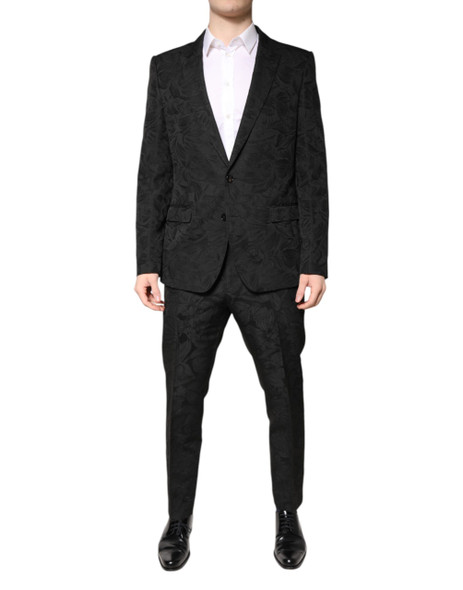 Dolce & Gabbana Black Polyester Floral Jacquard 2 Piece Suit Dolce & Gabbana Black Polyester Floral Jacquard 2 Piece Suit