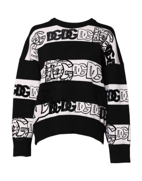 Black White Logo Print Wool Pullover Sweater Black White Logo Print Wool Pullover Sweater