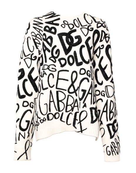 Dolce & Gabbana White Black Logo Print Women Pullover Sweater Dolce & Gabbana White Black Logo Print Women Pullover Sweater
