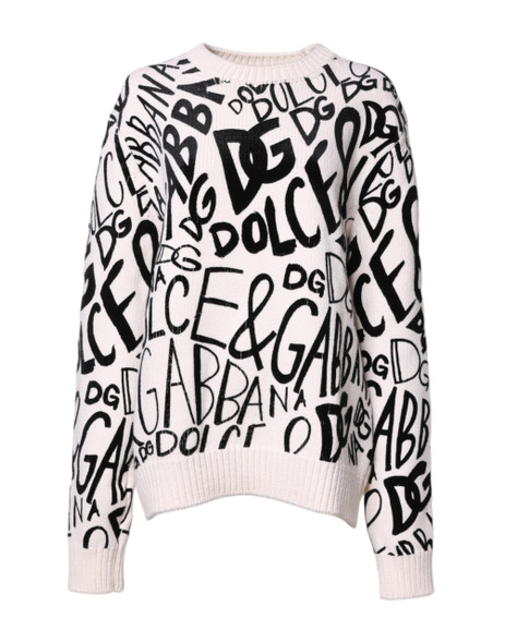 Dolce & Gabbana White Black Logo Print Women Pullover Sweater THS90372 Dolce & Gabbana White Black Logo Print Women Pullover Sweater THS90372