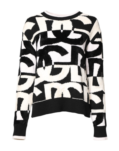 Dolce & Gabbana White Black Logo Print Women Pullover Sweater THS90374 Dolce & Gabbana White Black Logo Print Women Pullover Sweater THS90374