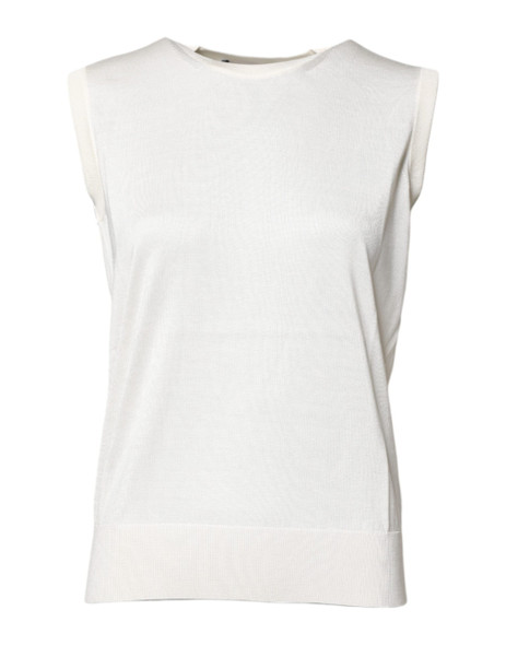 Dolce & Gabbana White Silk Round Neck Sleeveless Tank Top Dolce & Gabbana White Silk Round Neck Sleeveless Tank Top