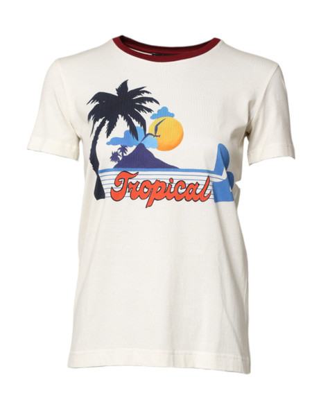 White Cotton Print Short Sleeves Top T-shirt White Cotton Print Short Sleeves Top T-shirt