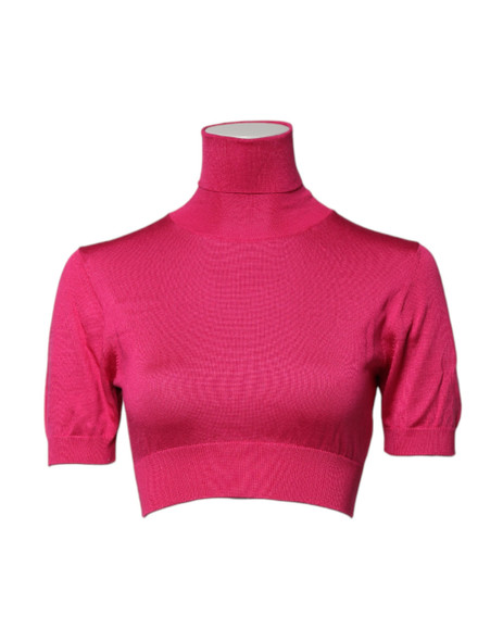 Pink Silk Knitted Turtleneck Cropped Top Pink Silk Knitted Turtleneck Cropped Top