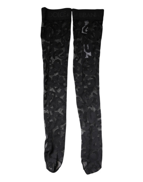 Dolce & Gabbana Black Floral Lace Cotton Stretch Stockings Socks Dolce & Gabbana Black Floral Lace Cotton Stretch Stockings Socks