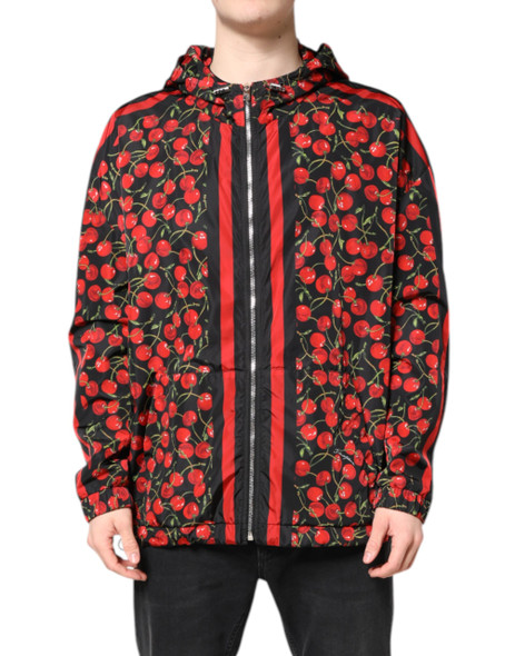 Black Cherry Print Hooded Windbreaker Jacket Black Cherry Print Hooded Windbreaker Jacket