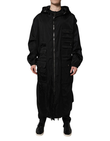 Black Hooded Long Men Windbreaker Jacket Black Hooded Long Men Windbreaker Jacket