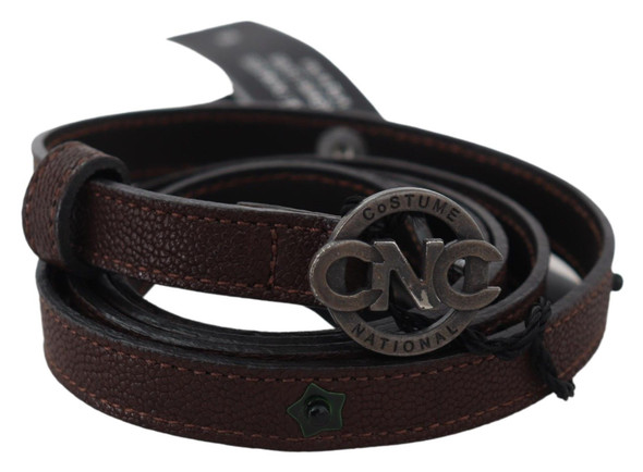 Costume National Brown Skinny Leather Round Logo Buckle Belt Costume National Brown Skinny Leather Round Logo Buckle Belt