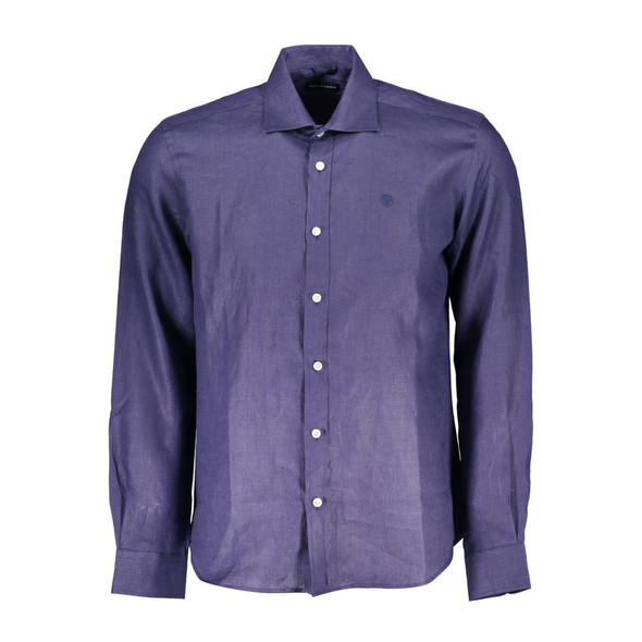 North Sails Blue Linen Men Shirt North Sails Blue Linen Men Shirt