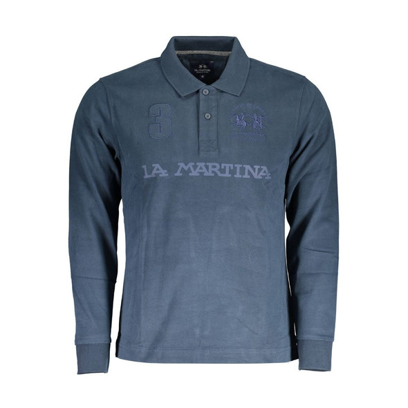 La Martina Blue Cotton Men Polo Shirt LA-37337 La Martina Blue Cotton Men Polo Shirt LA-37337