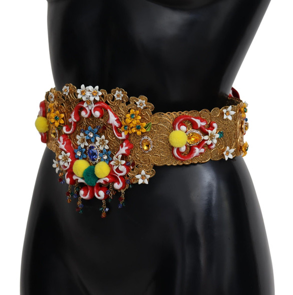 Dolce & Gabbana Embellished Floral Crystal Wide Waist Carretto Belt Dolce & Gabbana Embellished Floral Crystal Wide Waist Carretto Belt