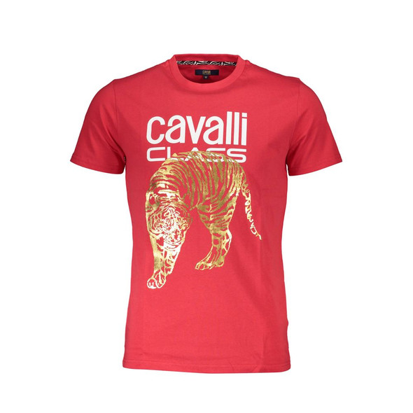Cavalli Class Red Cotton Men T-Shirt CA-37967 Cavalli Class Red Cotton Men T-Shirt CA-37967