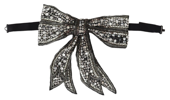 Silver Crystal Beaded Sequined Catwalk Necklace Bowtie Silver Crystal Beaded Sequined Catwalk Necklace Bowtie