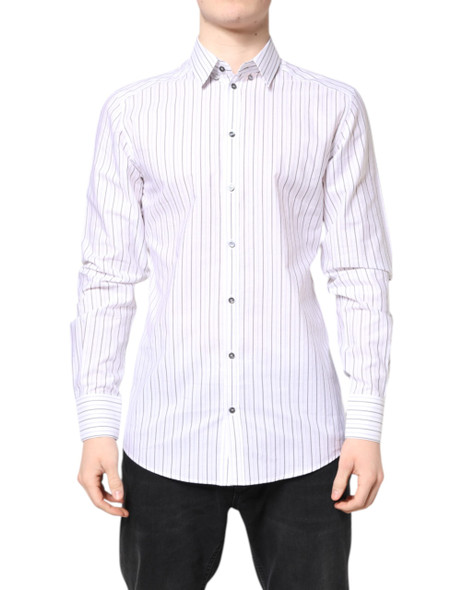 Dolce & Gabbana White Stripes Cotton GOLD Formal Dress Shirt Dolce & Gabbana White Stripes Cotton GOLD Formal Dress Shirt