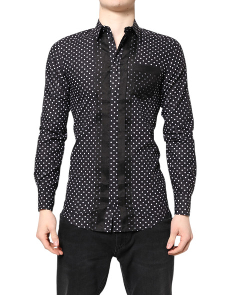 Black Polka Dot Long Sleeves Gold Formal Shirt Black Polka Dot Long Sleeves Gold Formal Shirt