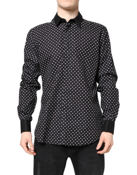 Dolce & Gabbana Black Polka Dot Cotton Formal Dress Shirt Dolce & Gabbana Black Polka Dot Cotton Formal Dress Shirt
