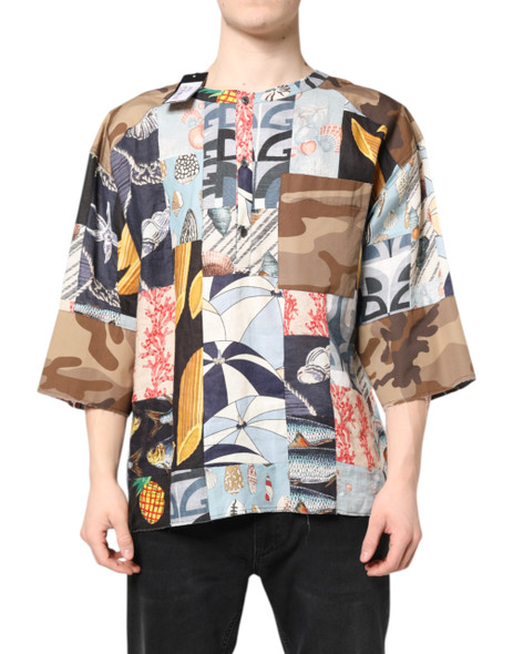 Multicolor Patchwork Short Sleeves Shirt Multicolor Patchwork Short Sleeves Shirt