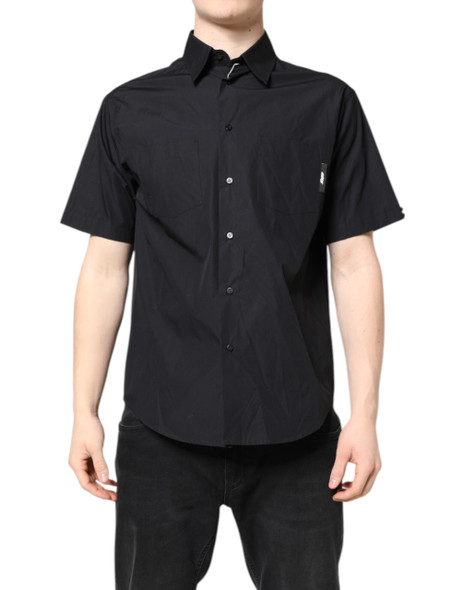 Black Printed Short Sleeves Collared Men Casual Shirt Black Printed Short Sleeves Collared Men Casual Shirt