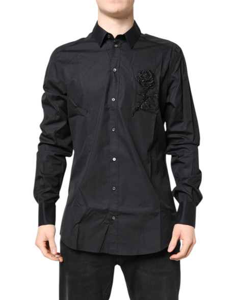 Dolce & Gabbana Black Floral Gold Cotton Dress Formal Shirt Dolce & Gabbana Black Floral Gold Cotton Dress Formal Shirt
