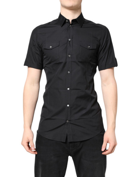 Black Short Sleeves Cotton GOLD Casual Shirt Black Short Sleeves Cotton GOLD Casual Shirt