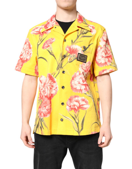 Dolce & Gabbana Yellow Floral Men Button Down Casual Shirt Dolce & Gabbana Yellow Floral Men Button Down Casual Shirt