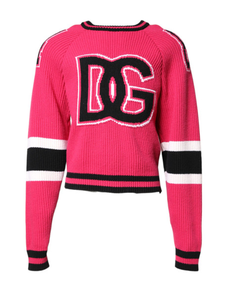 Dolce & Gabbana Pink Cotton Logo Print Knit Pullover Sweater Dolce & Gabbana Pink Cotton Logo Print Knit Pullover Sweater