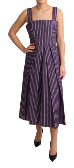 Purple Striped Cotton A-Line Stretch Dress Purple Striped Cotton A-Line Stretch Dress