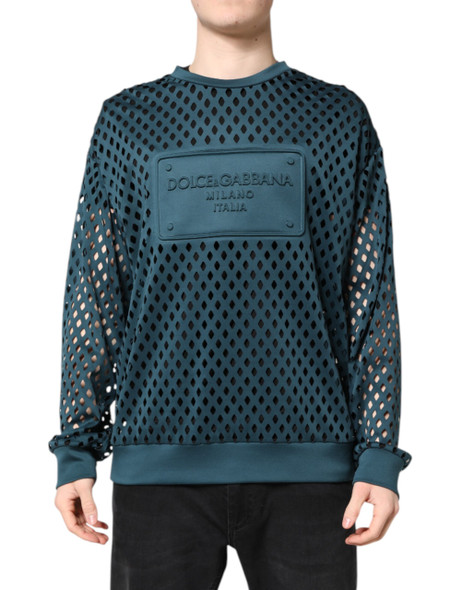 Green Perforated DG Embossed Pullover Sweater Green Perforated DG Embossed Pullover Sweater