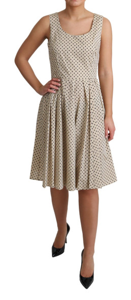 Beige Polka Dotted Cotton A-Line Dress Beige Polka Dotted Cotton A-Line Dress