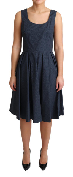 Blue Polka Dotted Cotton A-Line Dress Blue Polka Dotted Cotton A-Line Dress