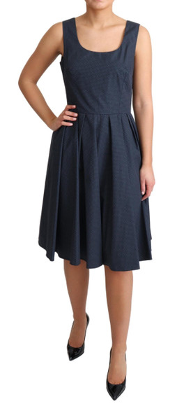 Blue Polka Dotted Cotton A-Line Dress Blue Polka Dotted Cotton A-Line Dress