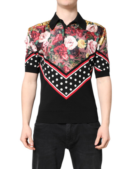 Dolce & Gabbana Black Floral Collared Short Sleeve T-shirt Dolce & Gabbana Black Floral Collared Short Sleeve T-shirt