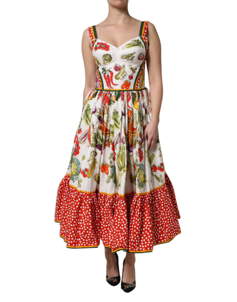 Dolce & Gabbana White Vegetables Sleeveless A-line Dress Dolce & Gabbana White Vegetables Sleeveless A-line Dress