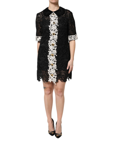 Dolce & Gabbana Black Floral Lace Embellished Mini Dress Dolce & Gabbana Black Floral Lace Embellished Mini Dress