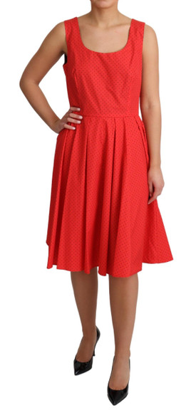 Red Polka Dotted Cotton A-Line Dress Red Polka Dotted Cotton A-Line Dress