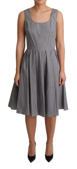 Blue Beige Geometric Cotton A-Line Dress Blue Beige Geometric Cotton A-Line Dress