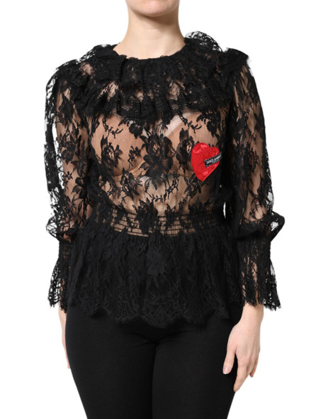 Black Cotton Floral Lace Women Blouse Top Black Cotton Floral Lace Women Blouse Top