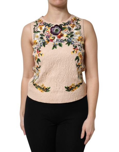 Dolce & Gabbana Beige Floral Embroidery Sleeveless Tank Top Dolce & Gabbana Beige Floral Embroidery Sleeveless Tank Top