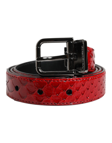 Red Exotic Leather Brass Metal Buckle Belt Red Exotic Leather Brass Metal Buckle Belt