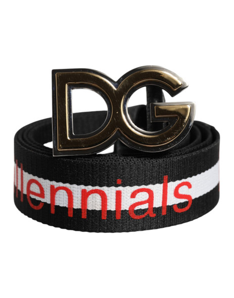 Black Cotton Logo Print DG Buckle Belt Black Cotton Logo Print DG Buckle Belt