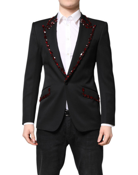 Dolce & Gabbana Black SICILIA CrystalEmbellished Coat Blazer Dolce & Gabbana Black SICILIA CrystalEmbellished Coat Blazer