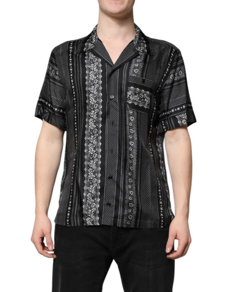 Black Silk Floral Print Short Sleeves Shirt Black Silk Floral Print Short Sleeves Shirt