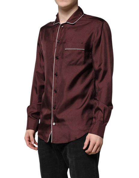 Burgundy Silk Dotted Long Sleeves Shirt Burgundy Silk Dotted Long Sleeves Shirt